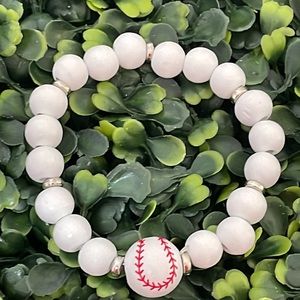 🎉⚾️ Caroline Wood Beaded Baseball Stretch Bracelet